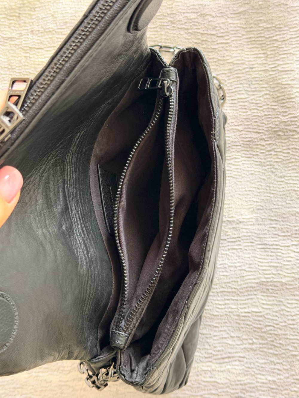 NWOT Zadig & Voltaire Rocky XL Quilted Leather Clutch Chain-Shoulder Bag - Black - Picture 8 of 16